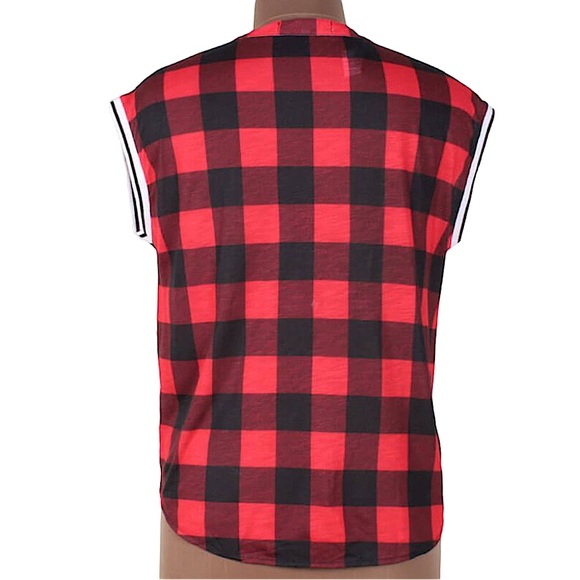4/$32 No Boundaries 📌 size Xl red black checkered shirt bottom knot button down - Picture 2 of 8